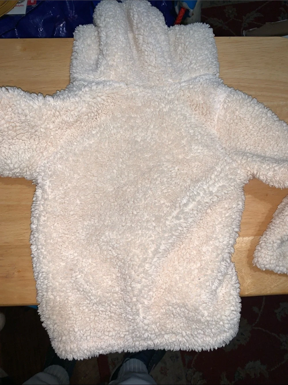 Baby Boden Cream Sherpa Hooded Puffer with Bear-Ear Hood